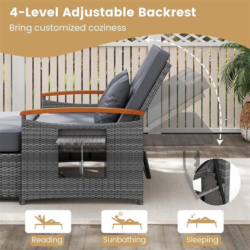 Patio Rattan Daybed with Adjustable Backrest, 2-Person Outdoor Wicker Loveseat with Storage Ottoman - Product image 42