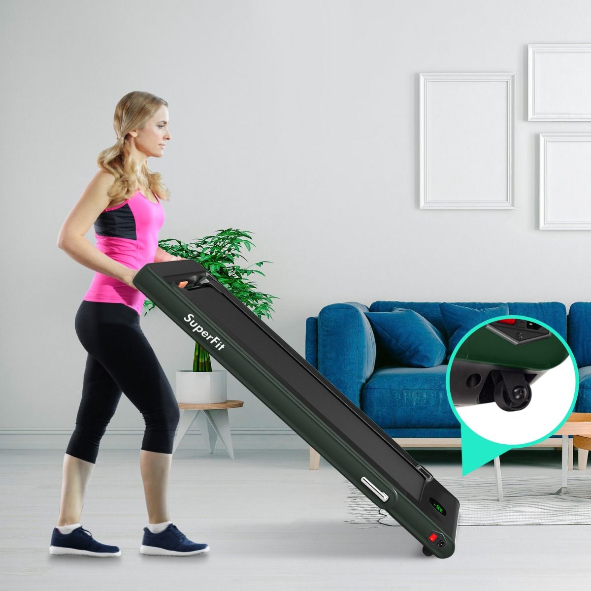 2 in 1 Foldable Electric Treadmill 1 to 12 Km/H with Bluetooth Speaker Remote Control 0.75HP Motor Green/White/Black/Red/Gold/Black and Silver/Blue -