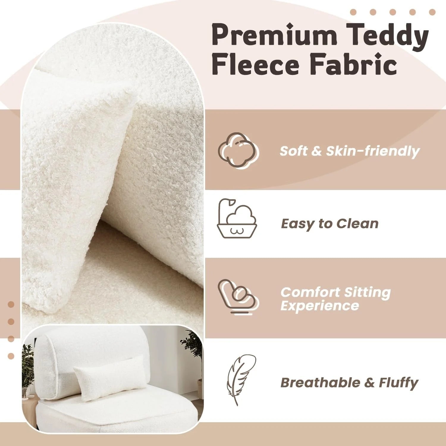 AECOJOY Mid Century Modern Accent Chair, Extra Large Teddy Upholstered Lounge Chair with Pillow - Product image 5