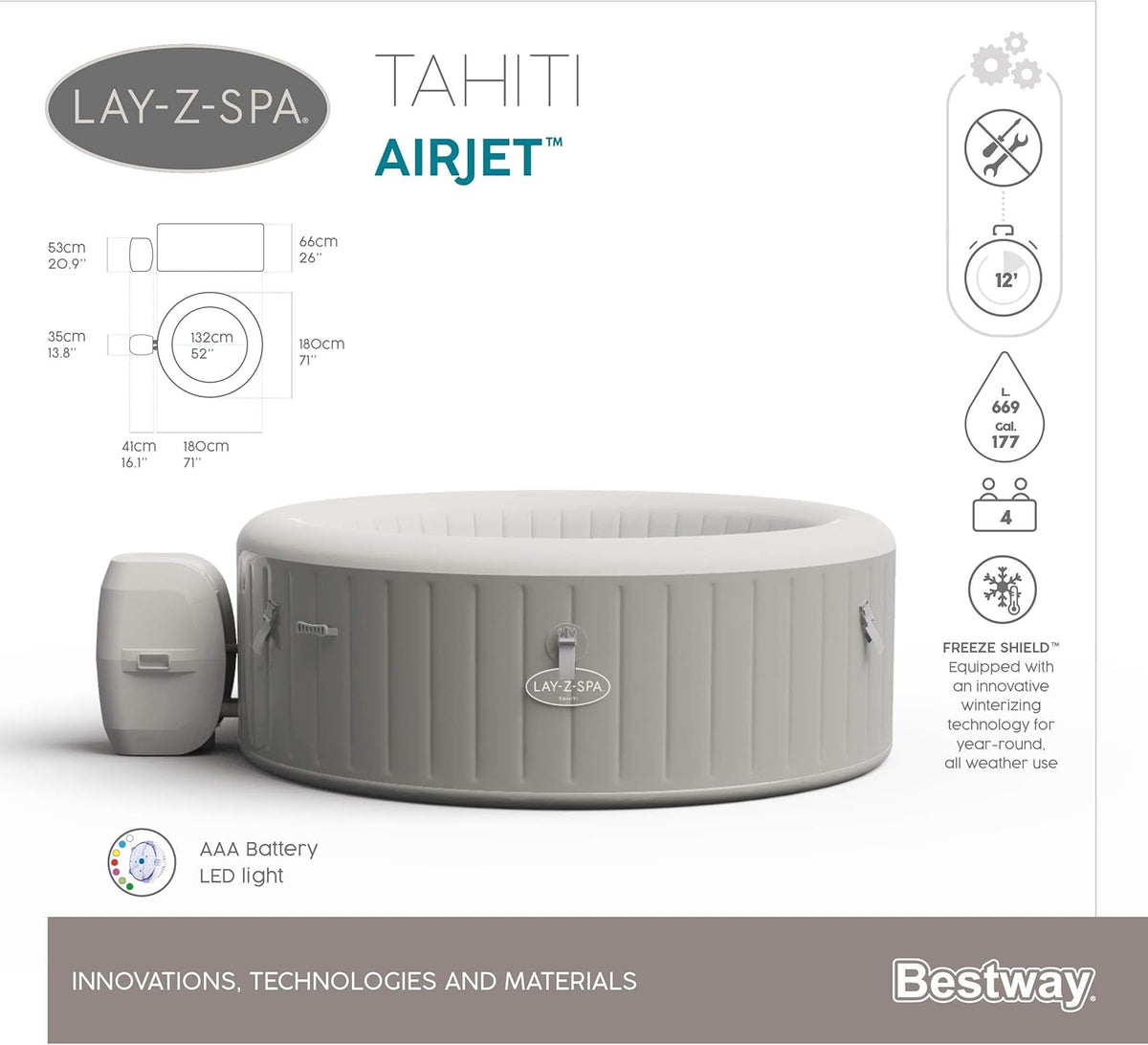 Lay-Z-Spa® Miami Airjet2 round inflatable spa - 4 people