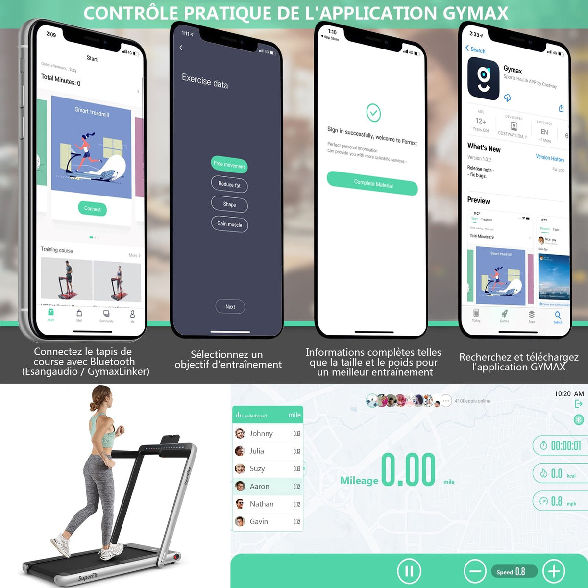 2 in 1 Foldable Electric Treadmill 1 to 12 Km/H with Bluetooth Speaker Remote Control 0.75HP Motor Green/White/Black/Red/Gold/Black and Silver/Blue -