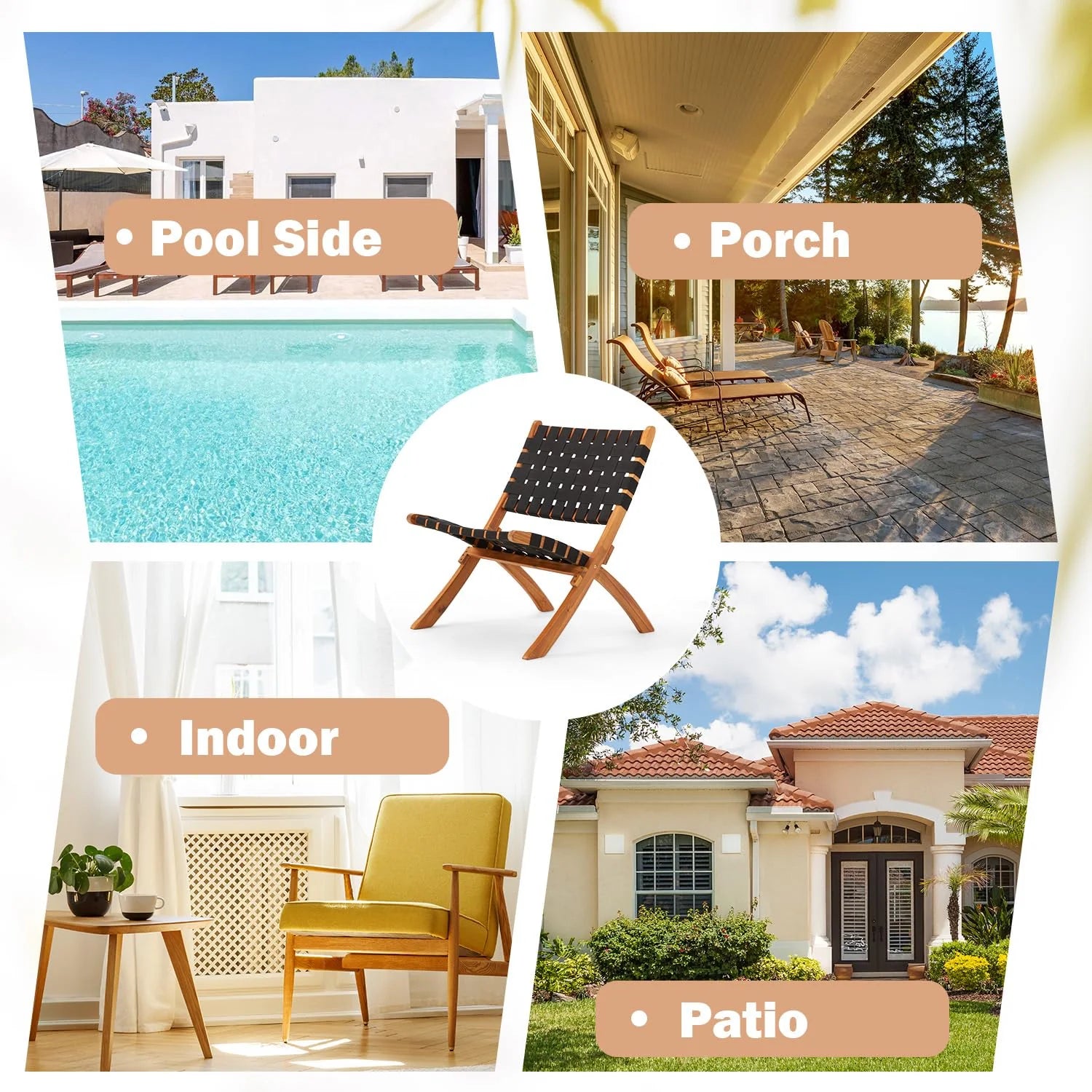 AECOJOY 3 Piece Patio Furniture Set, Acacia Wood Outdoor Bistro Set with Coffee Table & Folding Chairs - Product image 9