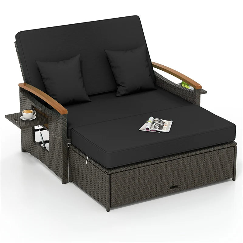 Patio Rattan Daybed with Adjustable Backrest, 2-Person Outdoor Wicker Loveseat with Storage Ottoman - Product image 25