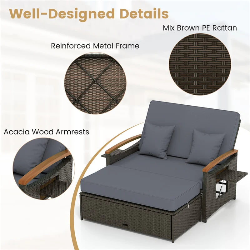 Patio Rattan Daybed with Adjustable Backrest, 2-Person Outdoor Wicker Loveseat with Storage Ottoman - Product image 19