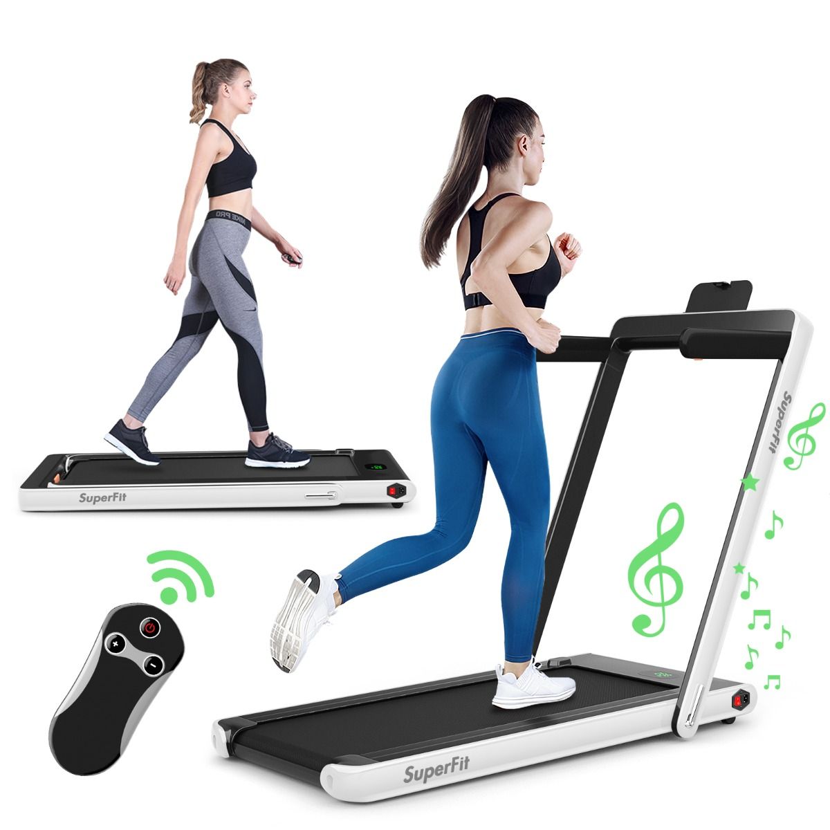 2 in 1 Foldable Electric Treadmill 1 to 12 Km/H with Bluetooth Speaker Remote Control 0.75HP Motor Green/White/Black/Red/Gold/Black and Silver/Blue -