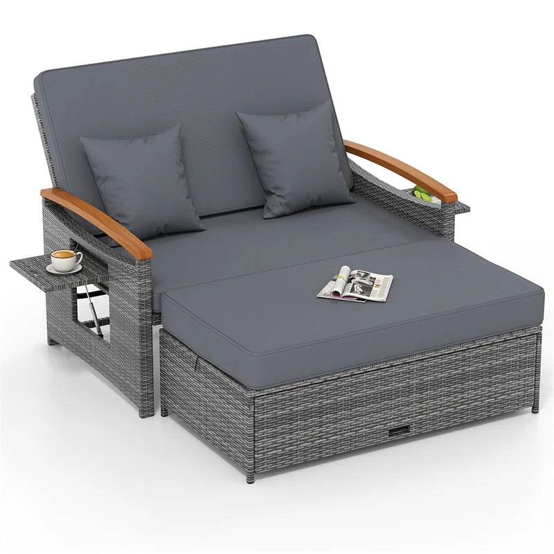 Patio Rattan Daybed with Adjustable Backrest, 2-Person Outdoor Wicker Loveseat with Storage Ottoman - Product image 37