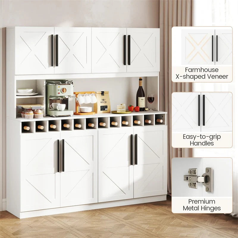 70" Farmhouse Pantry Cabinet, Kitchen Buffet Hutch with 12-Bottle Wine Rack, 8-Door Storage Cupboard - Product image 21