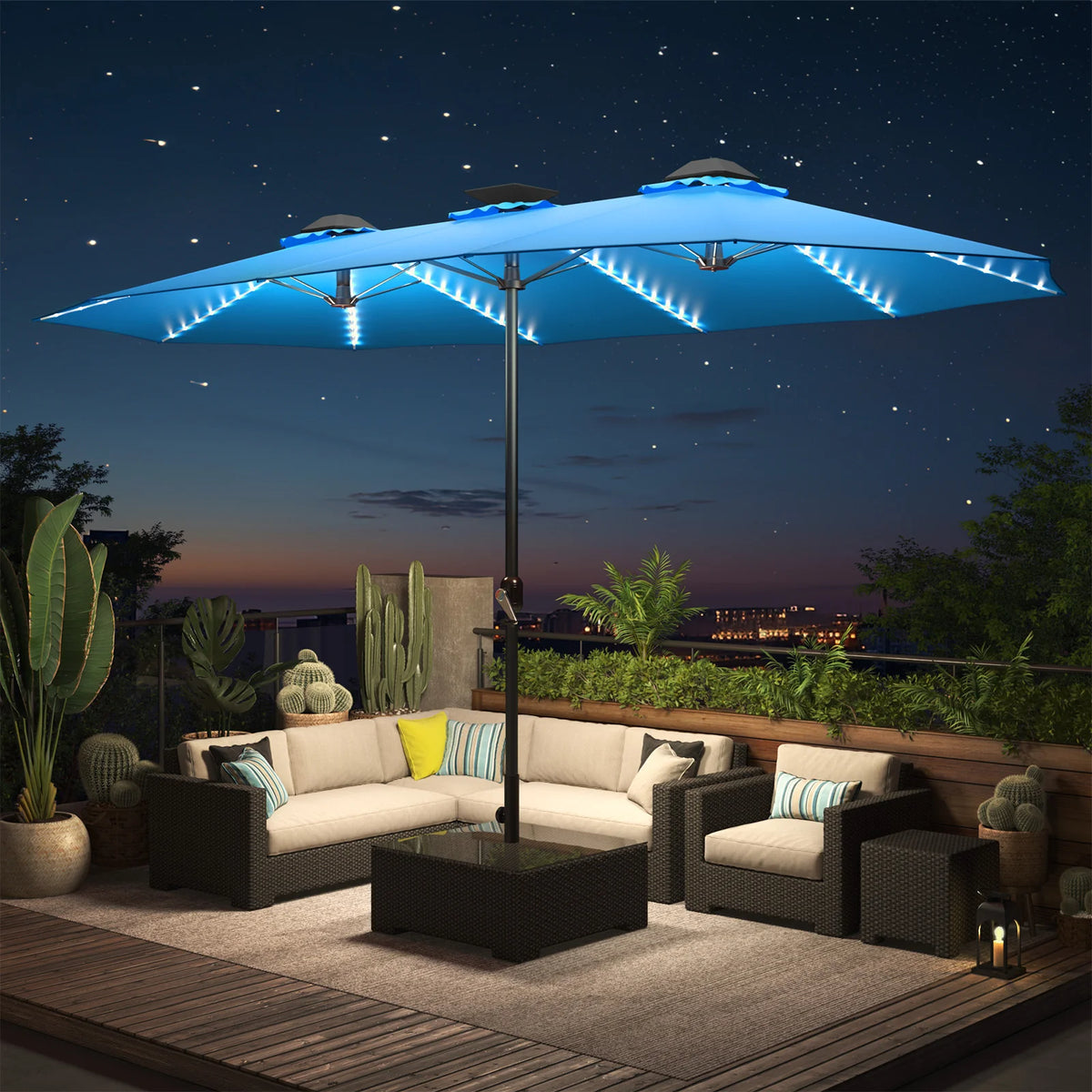 AECOJOY 15ft Patio Double-Sided Umbrella, 156 PCS Solar LED Light Outdoor Large Umbrella, Sky Blue - Product image 10