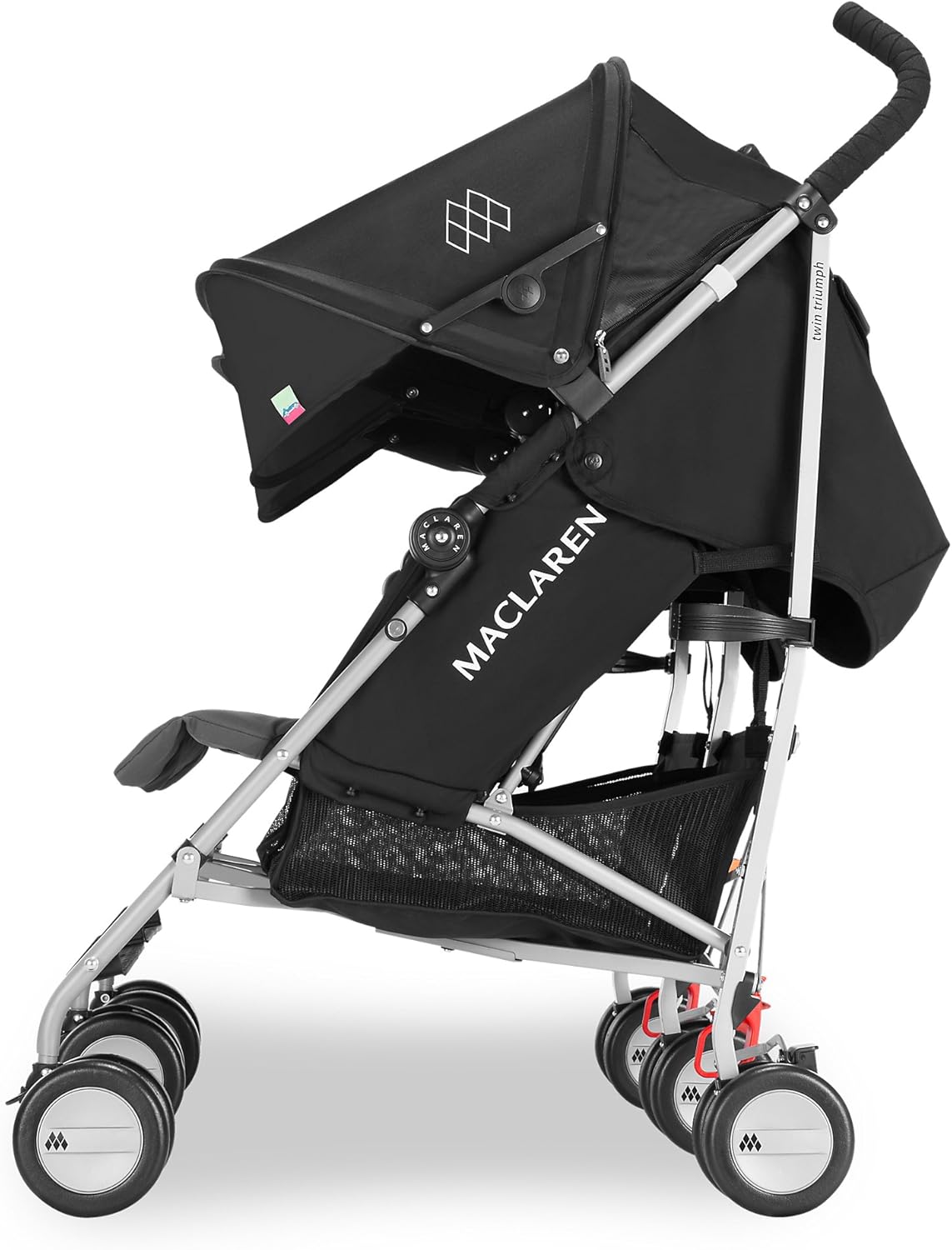 Maclaren Twin Triumph double stroller (6 months, up to 15 kg, one child per seat), lightweight and compact, UPF 50+ extendable hood with rain cover - Black/Anthracite