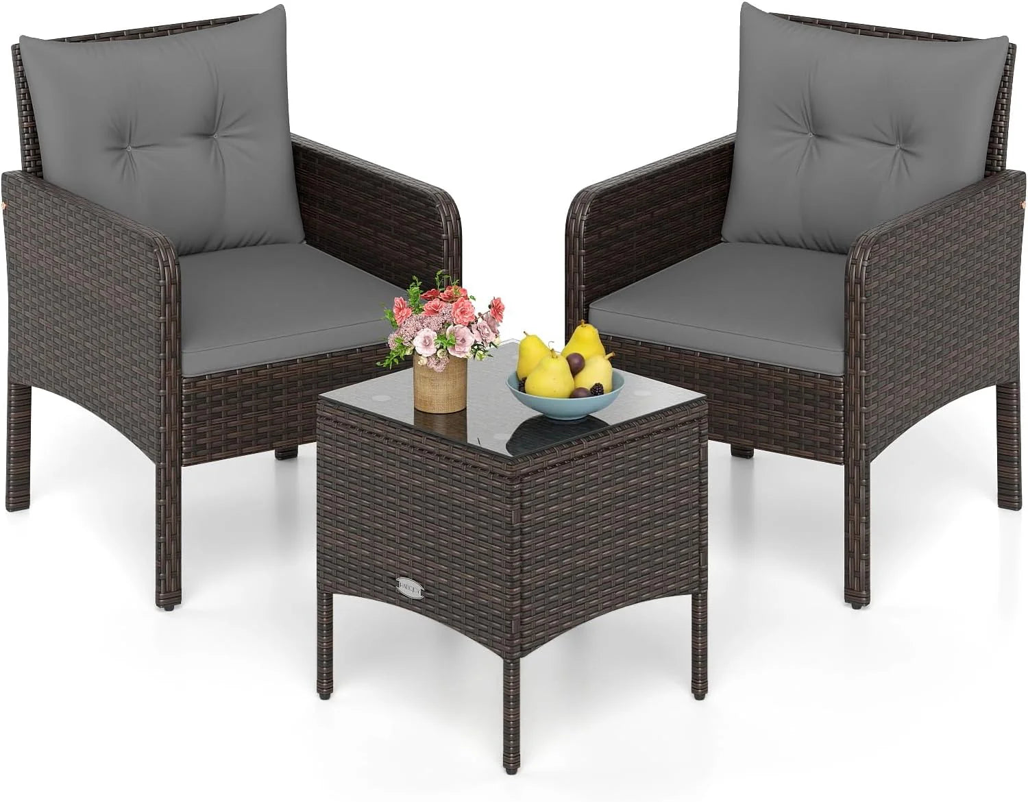 Tangkula 3 Piece Patio Bistro Set Rattan Wicker Outdoor Conversation Set with Cushions and Coffee Table - Product image 10