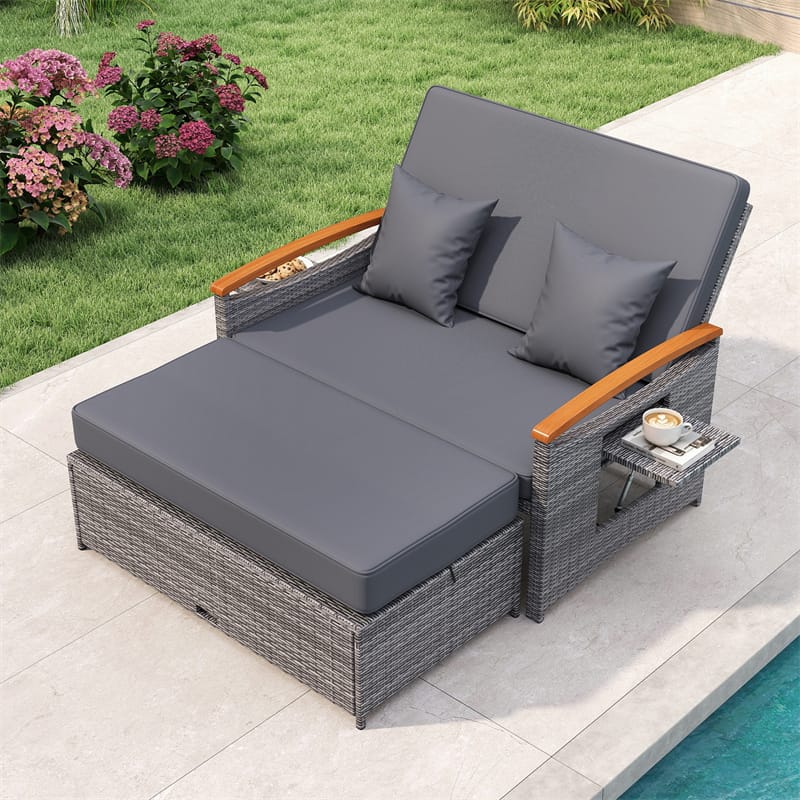 Patio Rattan Daybed with Adjustable Backrest, 2-Person Outdoor Wicker Loveseat with Storage Ottoman - Product image 38
