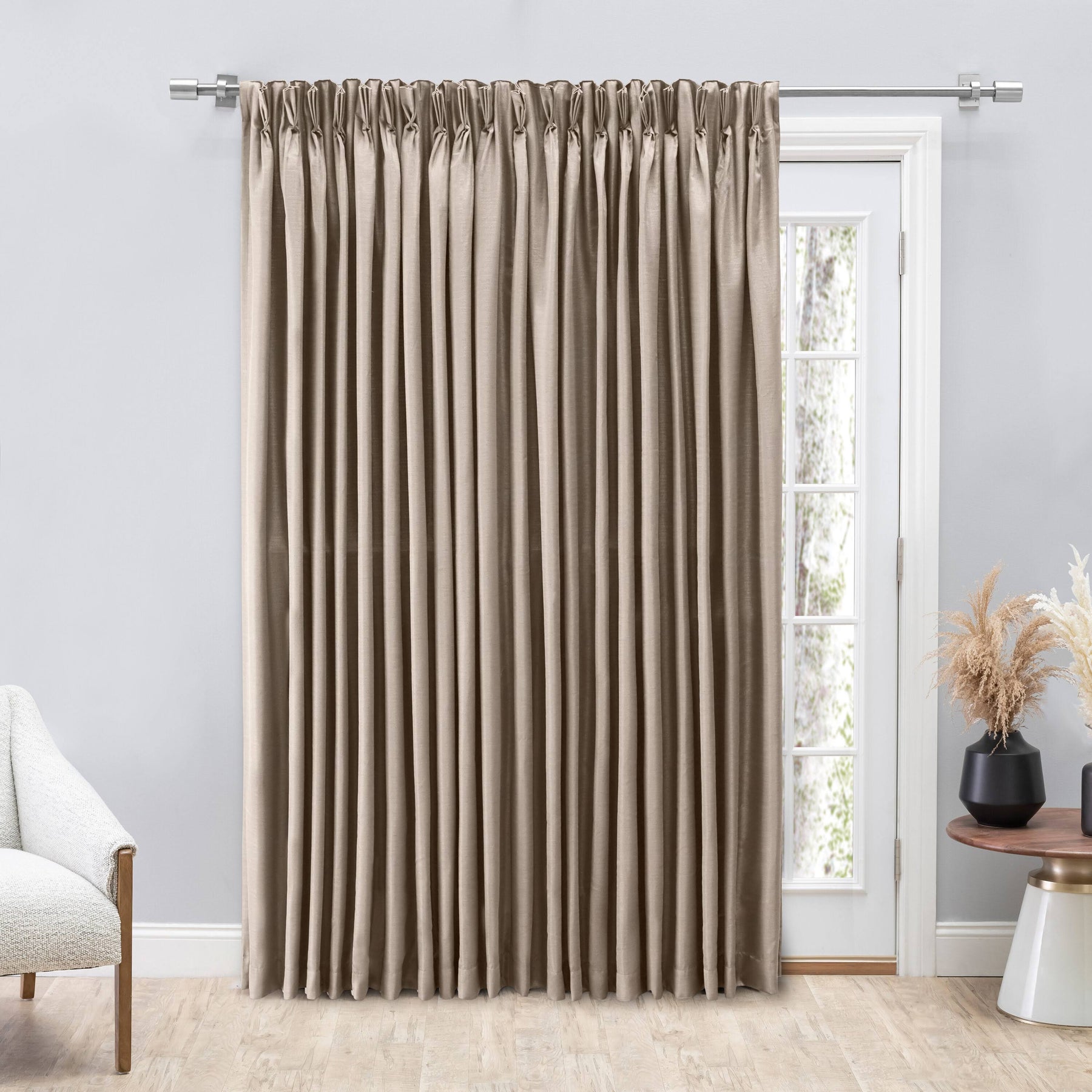 Ricardo Grasscloth 2/Way Pinch Pleated w/Back Tabs Patio Panel 100X96 Parchment - Product image 1