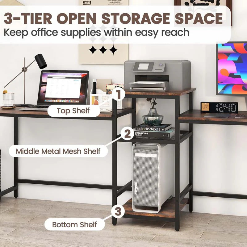 97" Extra Long 2-Person Computer Desk with Power Outlet and Printer Stand - Product image 7