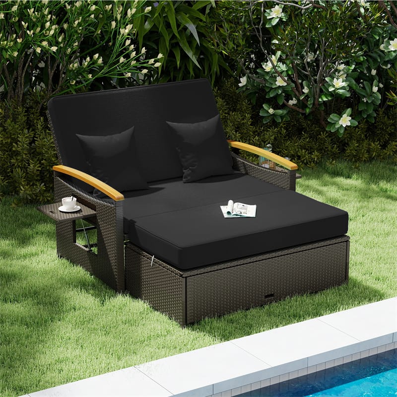 Patio Rattan Daybed with Adjustable Backrest, 2-Person Outdoor Wicker Loveseat with Storage Ottoman - Product image 27