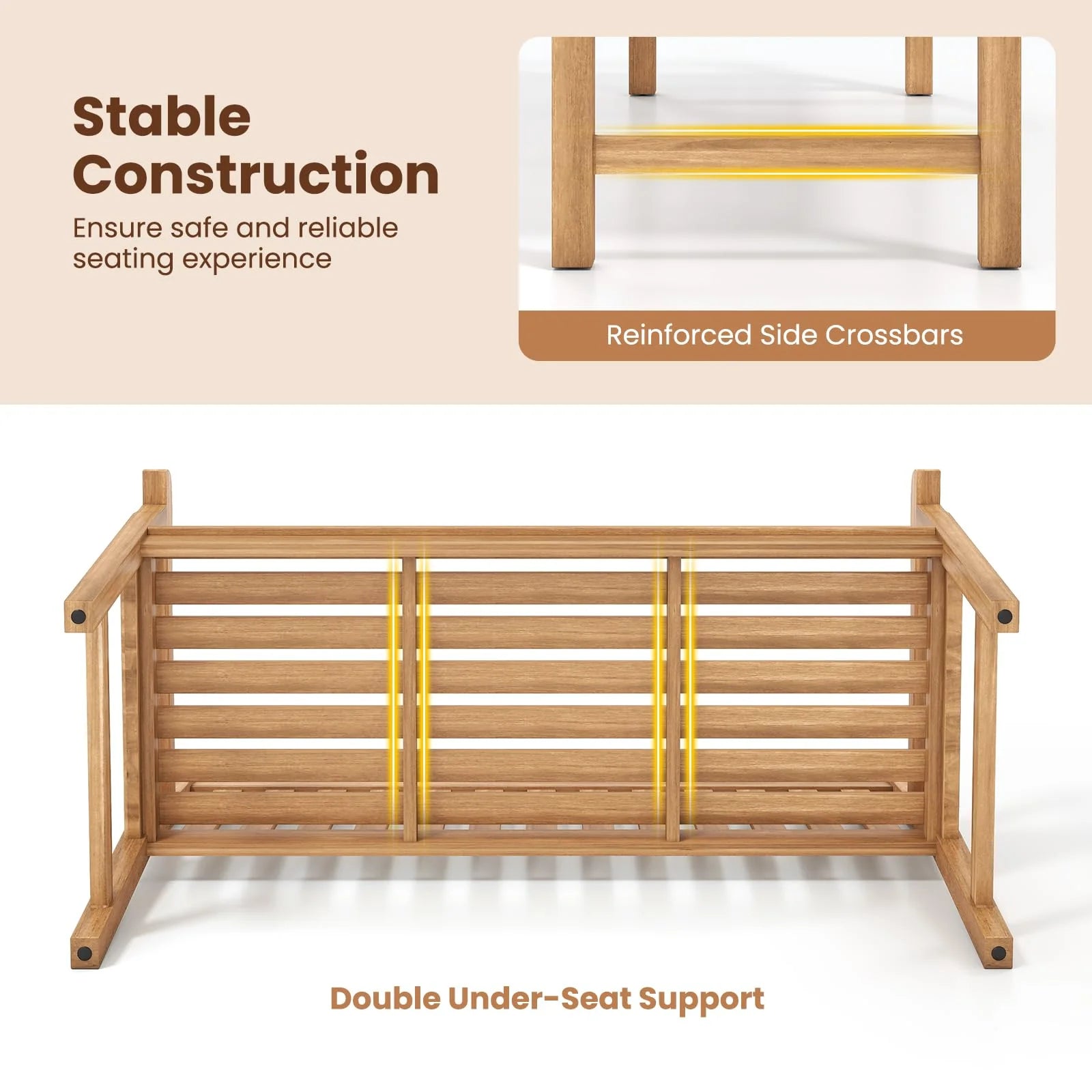 Tangkula 51" Teak Wood Outdoor Bench 2-Person Solid Wood Garden Patio Bench - Product image 5