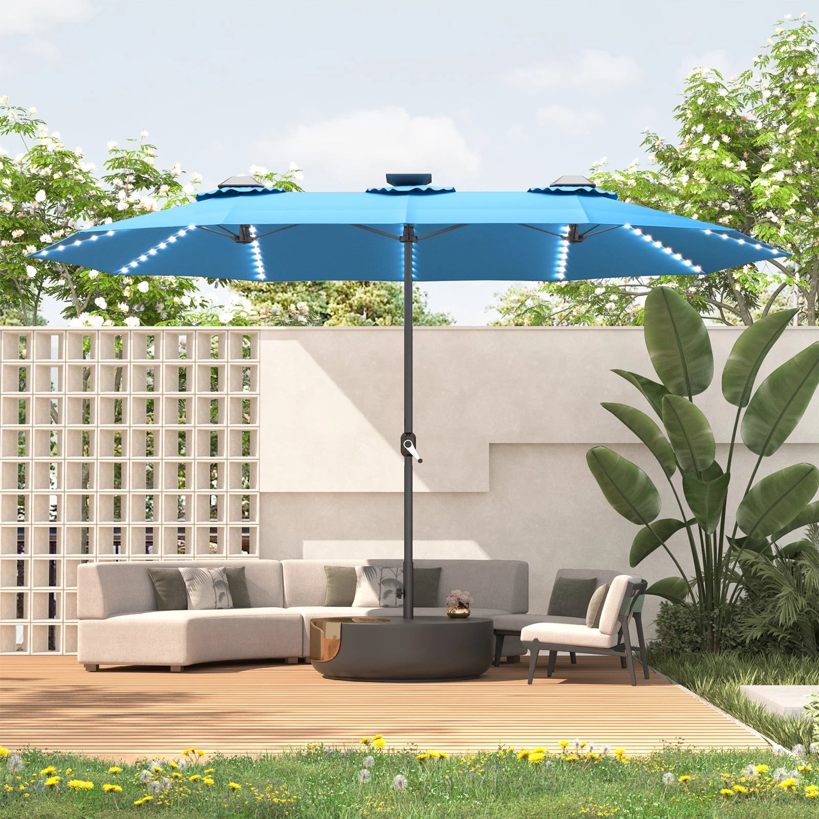 AECOJOY 15ft Patio Double-Sided Umbrella, 156 PCS Solar LED Light Outdoor Large Umbrella, Sky Blue - Product image 7