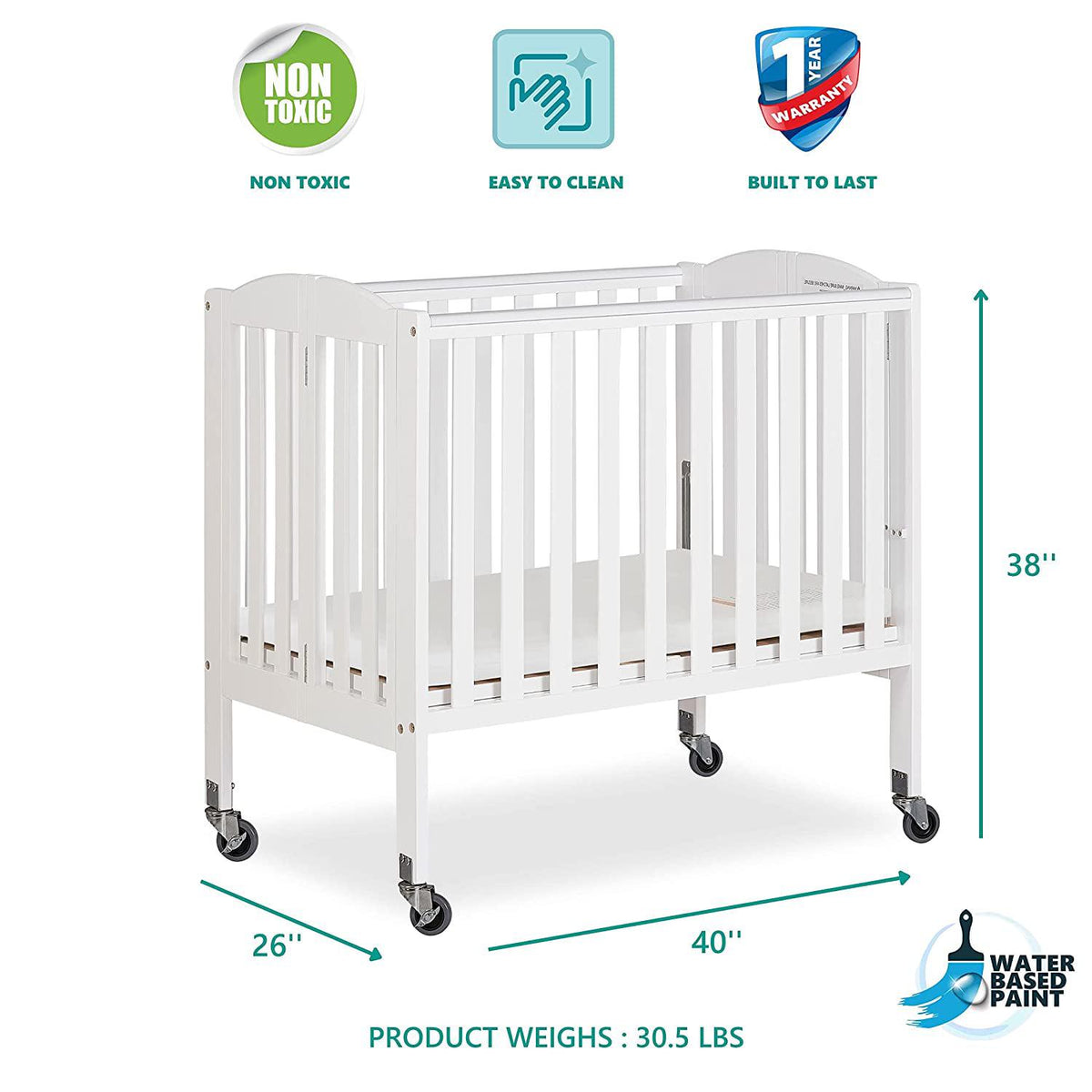 Dream on Me 2 - in - 1 Folding Portable Mini Crib in White. Mattress Pad Included - Product image 4