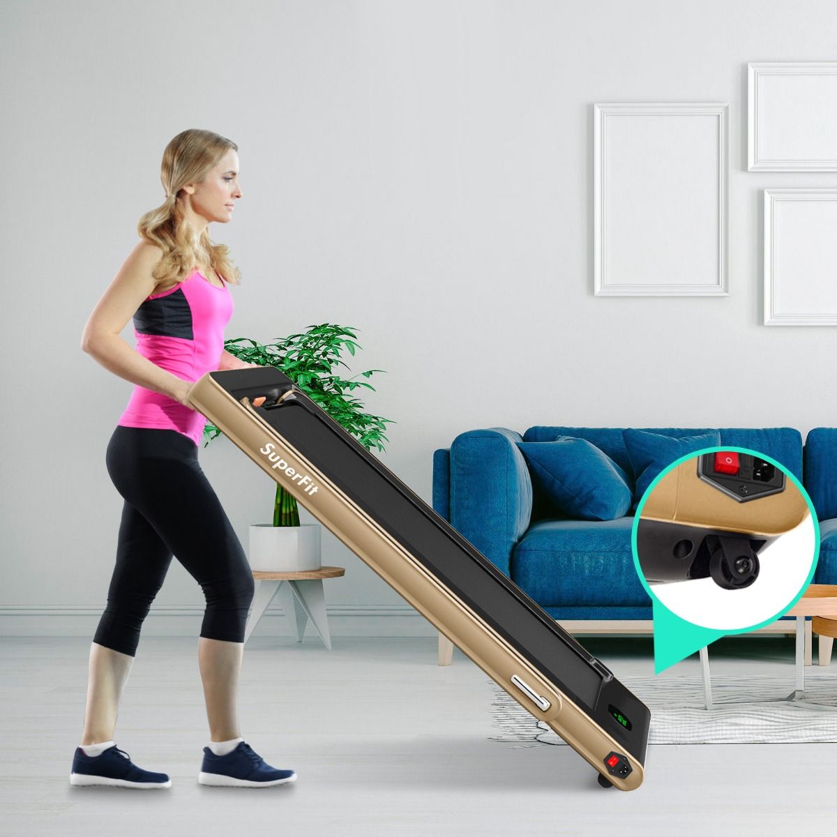 2 in 1 Foldable Electric Treadmill 1 to 12 Km/H with Bluetooth Speaker Remote Control 0.75HP Motor Green/White/Black/Red/Gold/Black and Silver/Blue -