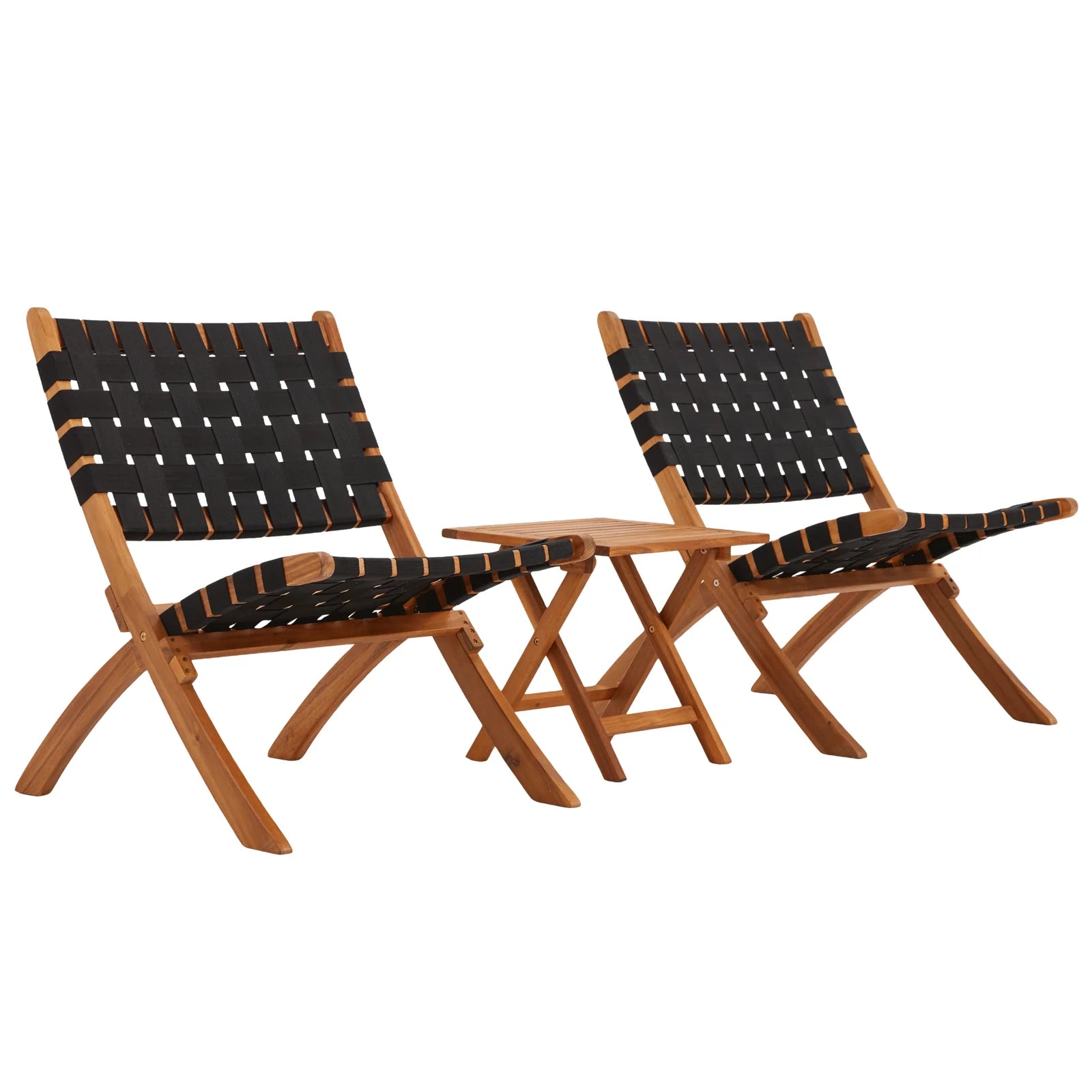 AECOJOY 3 Piece Patio Furniture Set, Acacia Wood Outdoor Bistro Set with Coffee Table & Folding Chairs - Product image 1