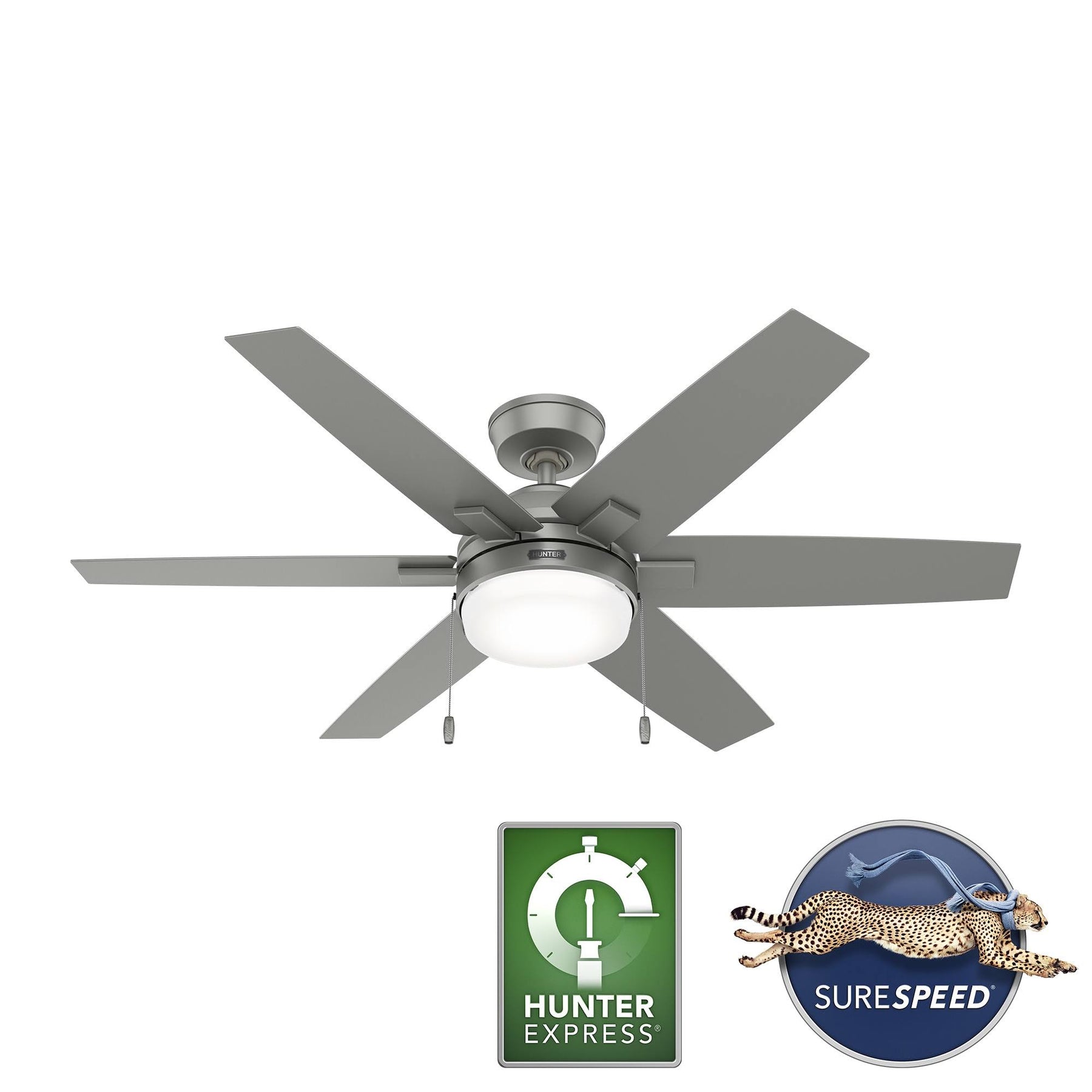 Hunter Toledo Easy Install 52-in Matte Silver Indoor Ceiling Fan with Light (6-Blade) - 51922 - Product image 1