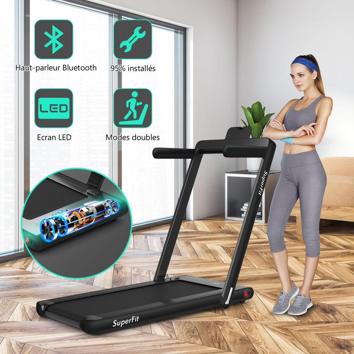 2 in 1 Foldable Electric Treadmill 1 to 12 Km/H with Bluetooth Speaker Remote Control 0.75HP Motor Green/White/Black/Red/Gold/Black and Silver/Blue -