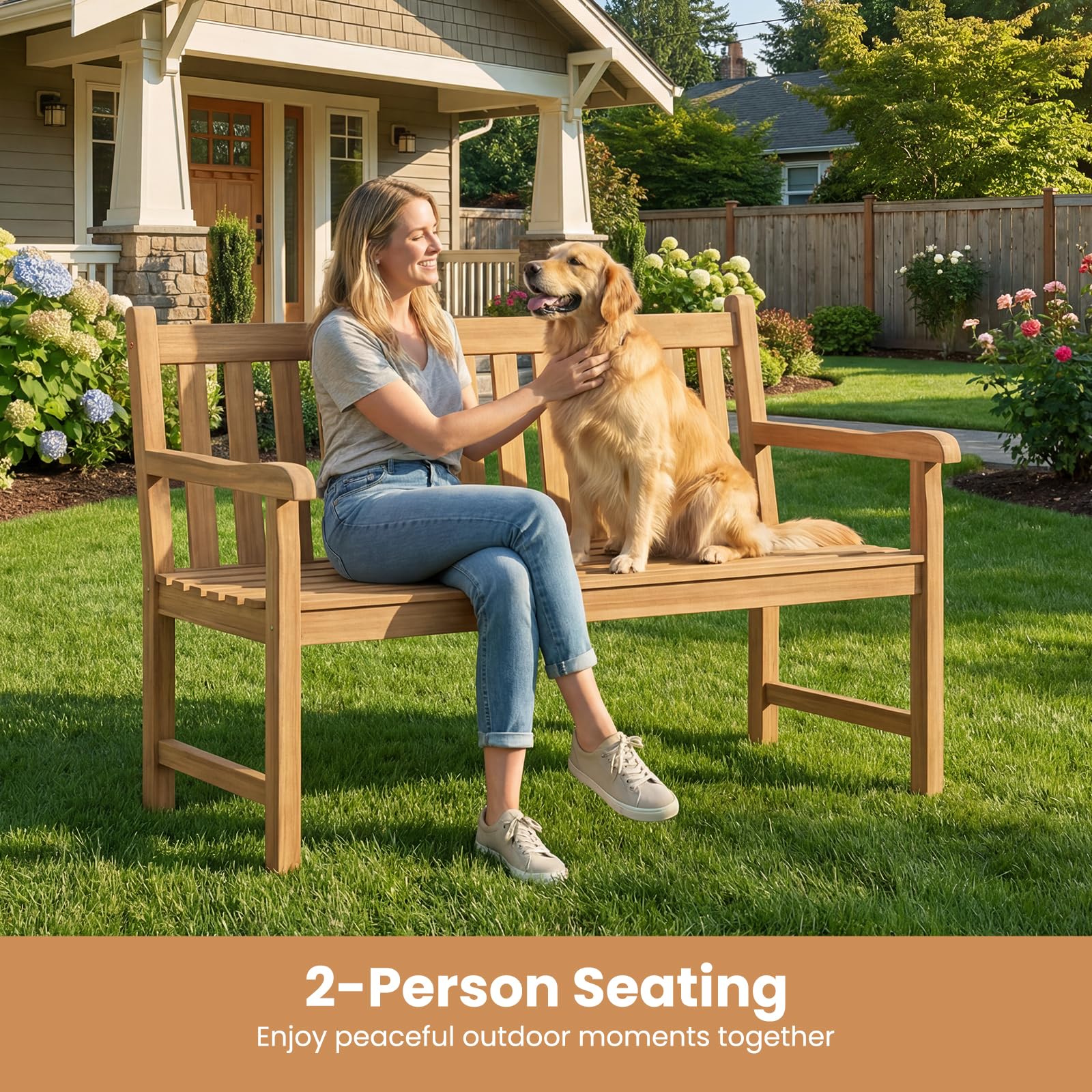 Tangkula 51" Teak Wood Outdoor Bench 2-Person Solid Wood Garden Patio Bench - Product image 8