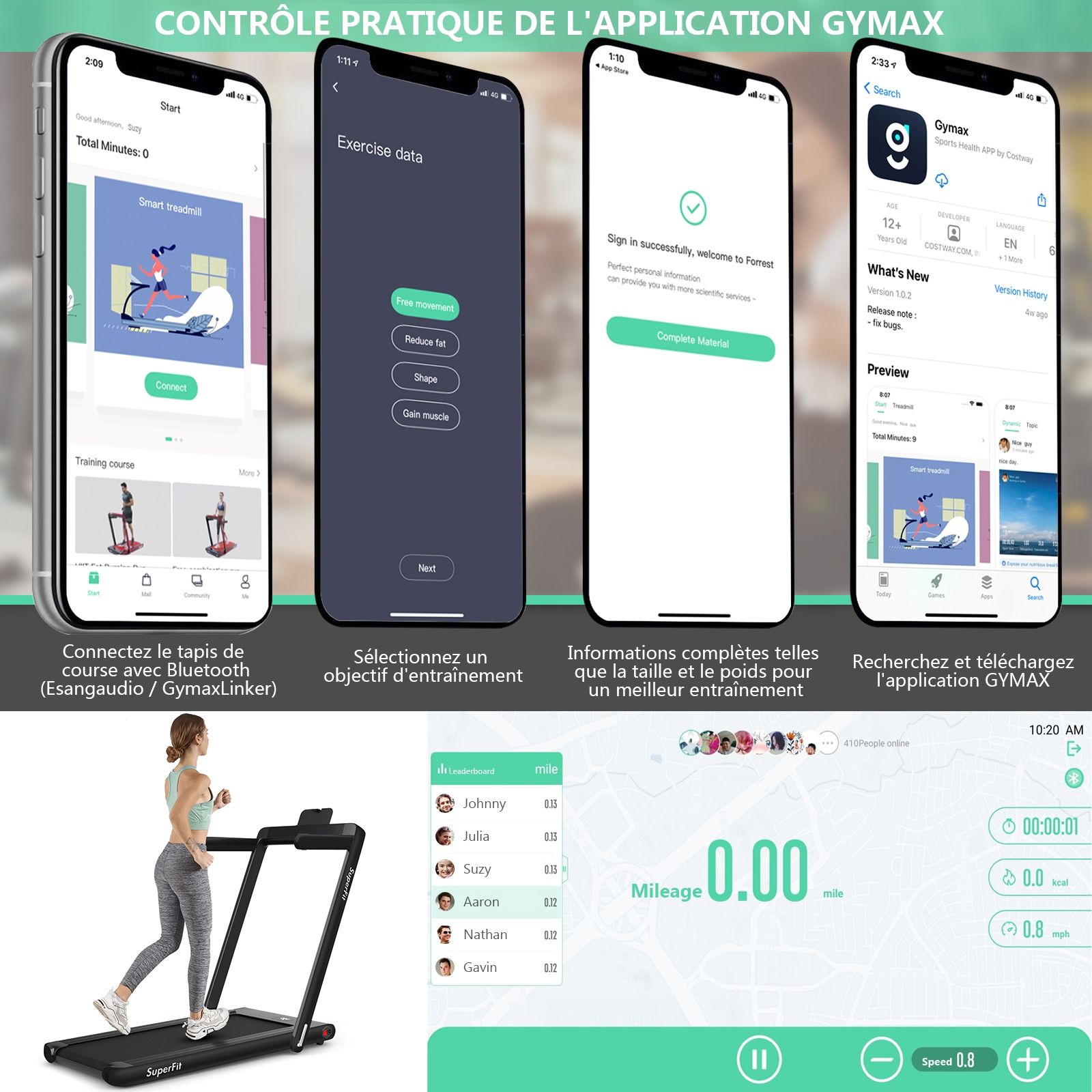 2 in 1 Foldable Electric Treadmill 1 to 12 Km/H with Bluetooth Speaker Remote Control 0.75HP Motor Green/White/Black/Red/Gold/Black and Silver/Blue -