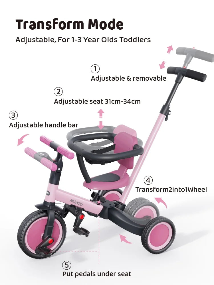 Newyoo TR008 5 - in - 1 Toddler Tricycle with Push Handle, Converts to Balance Bike for 1 - 3 Year Old - Product image 16