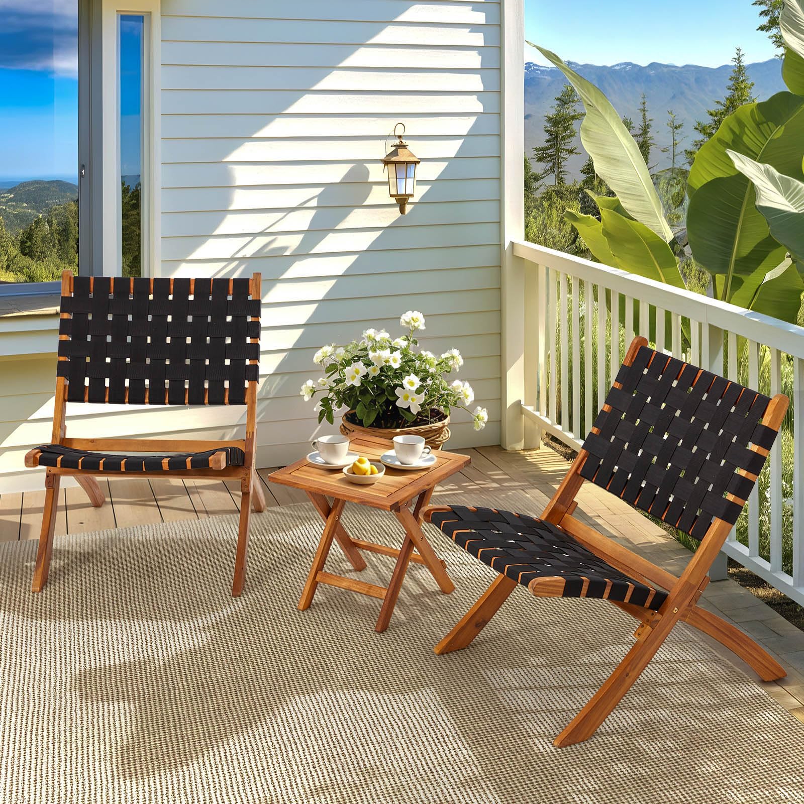 AECOJOY 3 Piece Patio Furniture Set, Acacia Wood Outdoor Bistro Set with Coffee Table & Folding Chairs - Product image 10