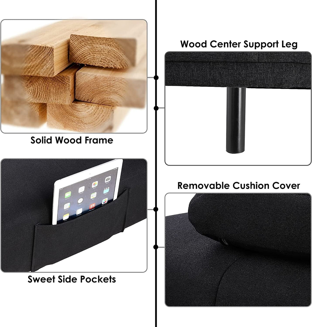 Homfa 66.3'' Upholstered Sofa Bed Couch, Convertible Futon Folding Sleeper Sofa with Removable Armrests and - Product image 3