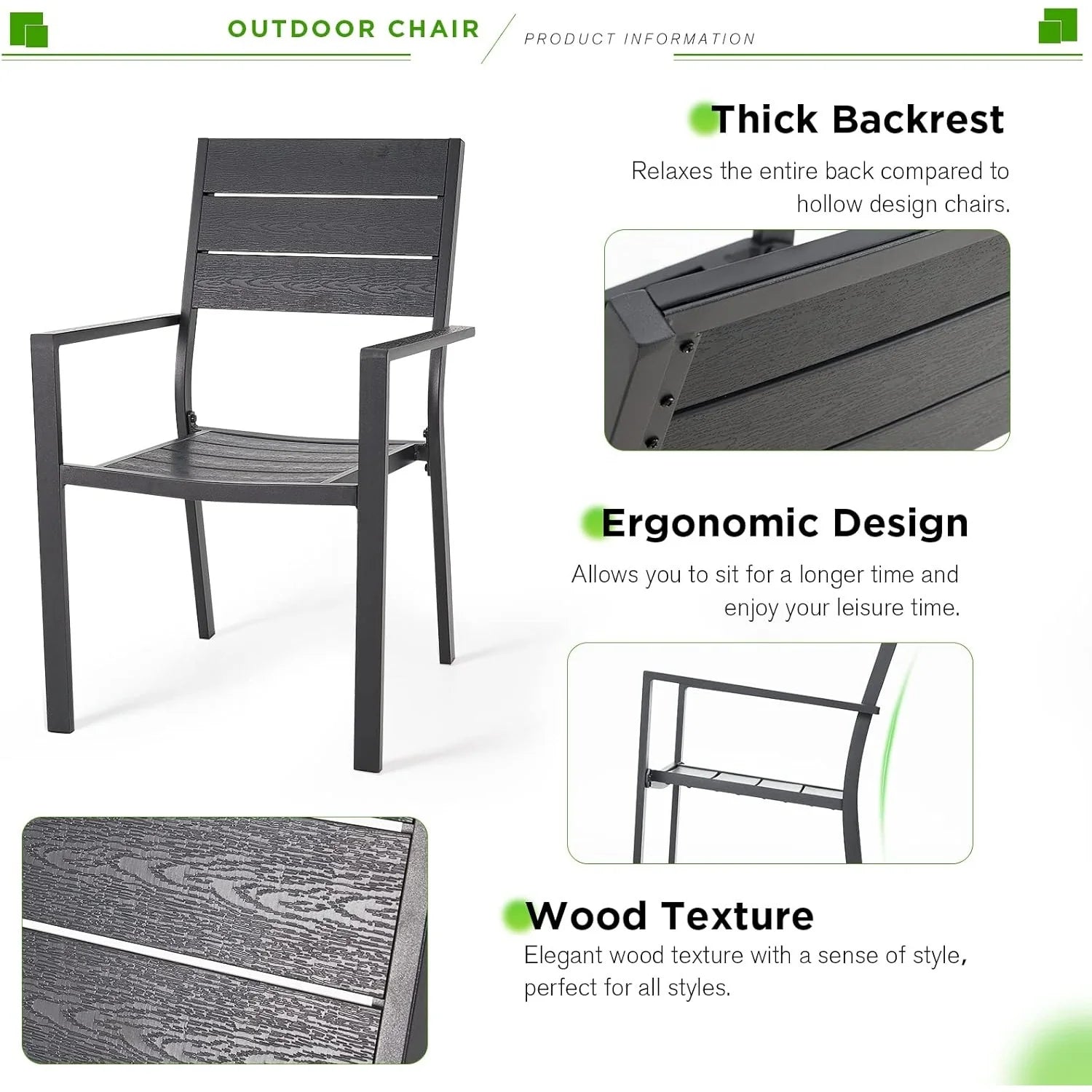 AECOJOY 6 Pieces Outdoor Dining Chairs, Aluminum Frame Stackable Patio Chair - Product image 5