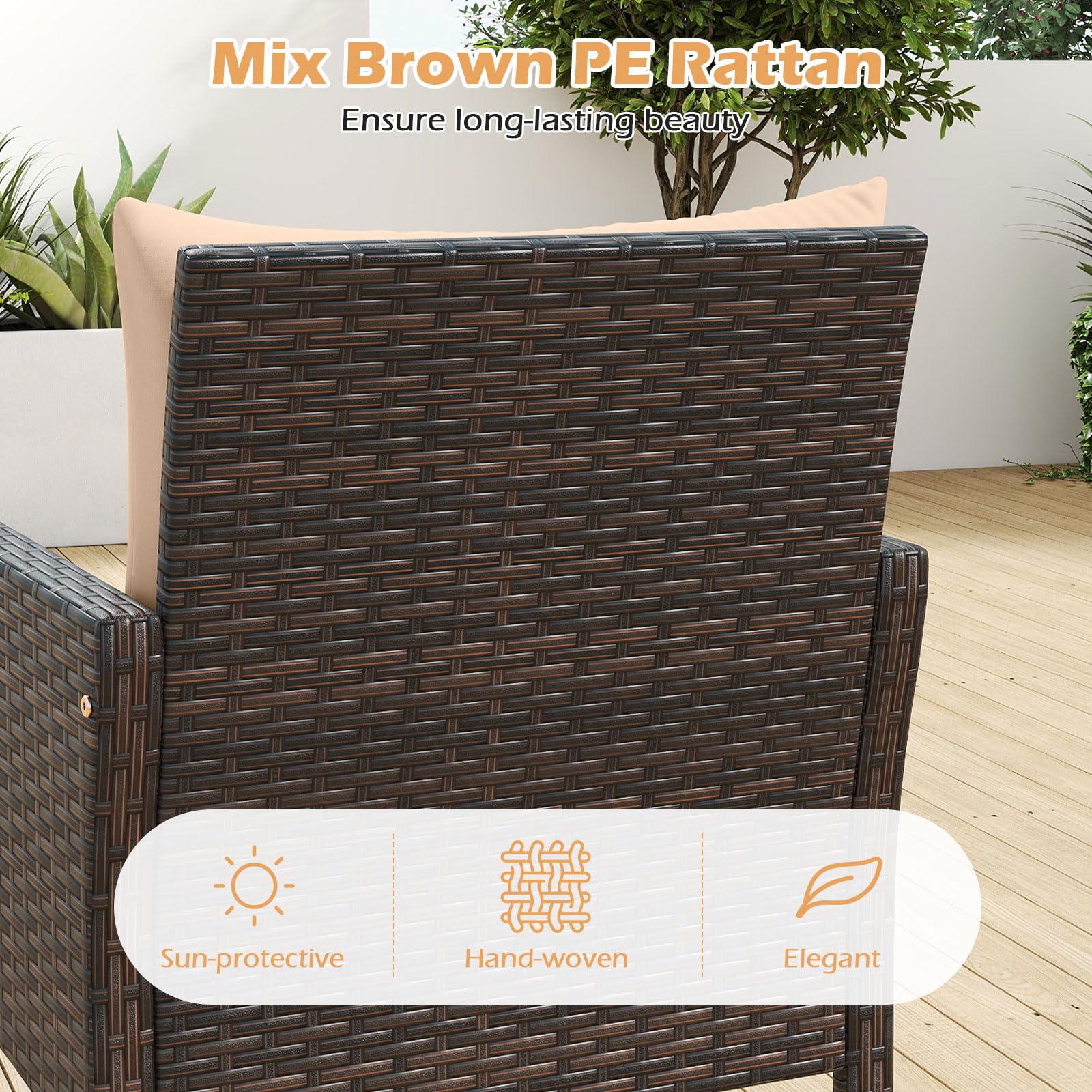 Tangkula 3 Piece Patio Bistro Set Rattan Wicker Outdoor Conversation Set with Cushions and Coffee Table - Product image 6