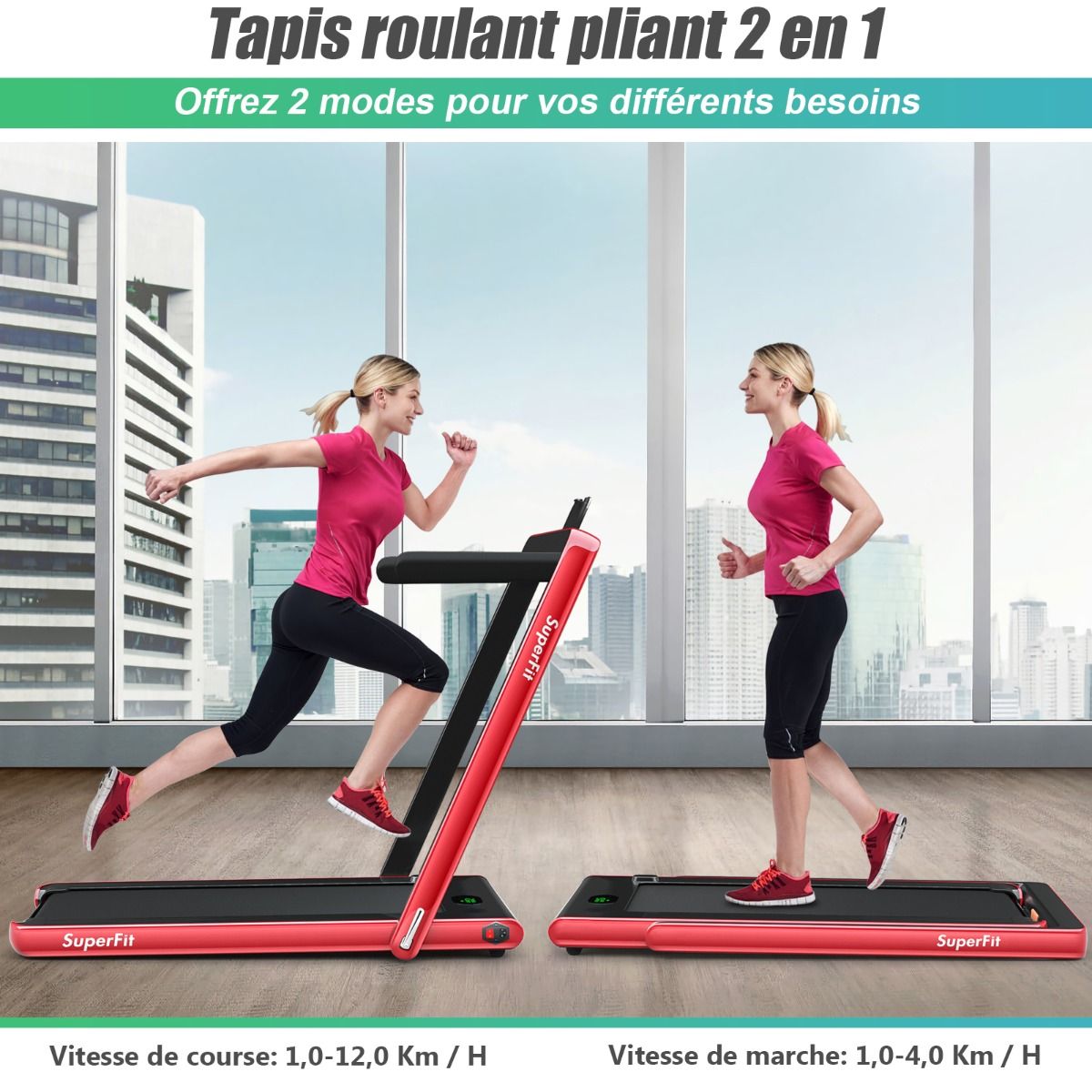 2 in 1 Foldable Electric Treadmill 1 to 12 Km/H with Bluetooth Speaker Remote Control 0.75HP Motor Green/White/Black/Red/Gold/Black and Silver/Blue -
