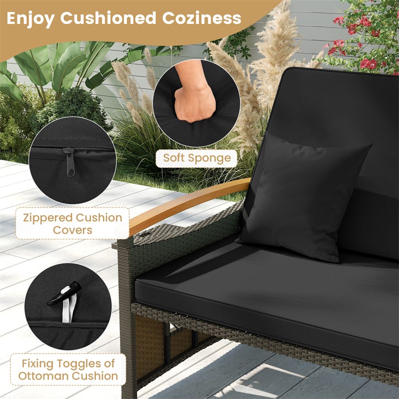 Patio Rattan Daybed with Adjustable Backrest, 2-Person Outdoor Wicker Loveseat with Storage Ottoman - Product image 30