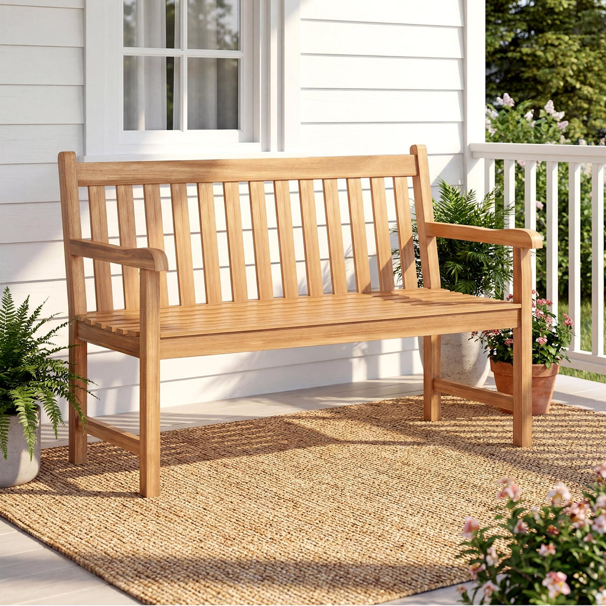 Tangkula 51" Teak Wood Outdoor Bench 2-Person Solid Wood Garden Patio Bench - Product image 2