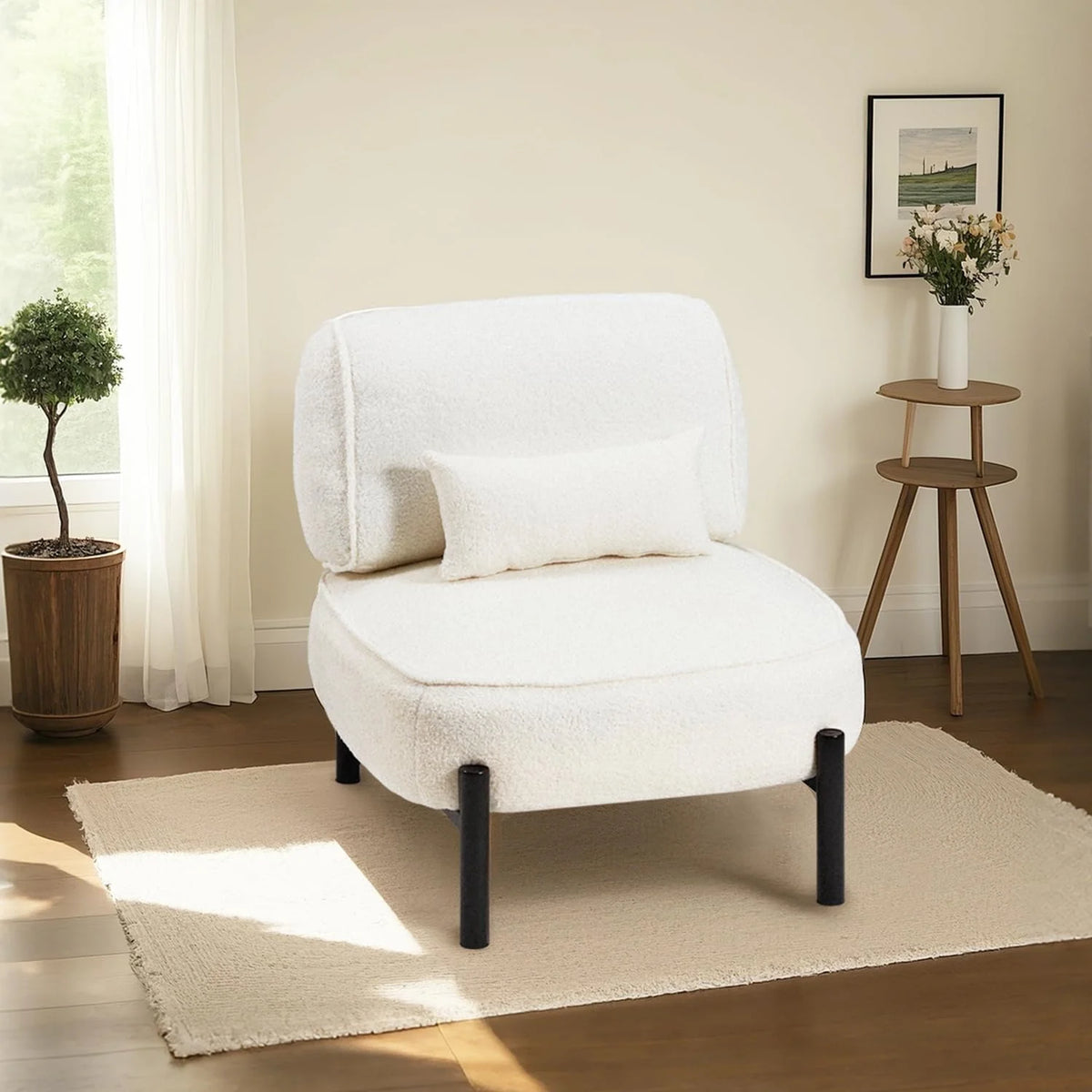AECOJOY Mid Century Modern Accent Chair, Extra Large Teddy Upholstered Lounge Chair with Pillow - Product image 2