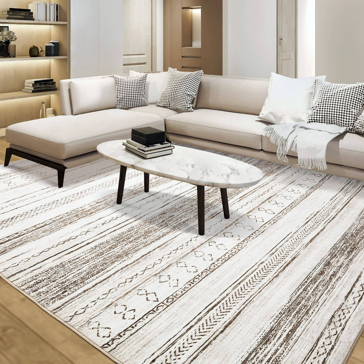 Tortania Area Rug Living Room Rugs - 5x7 Washable Large Soft Neutral Boho Moroccan Bohemian Farmhouse Rug - Product image 1
