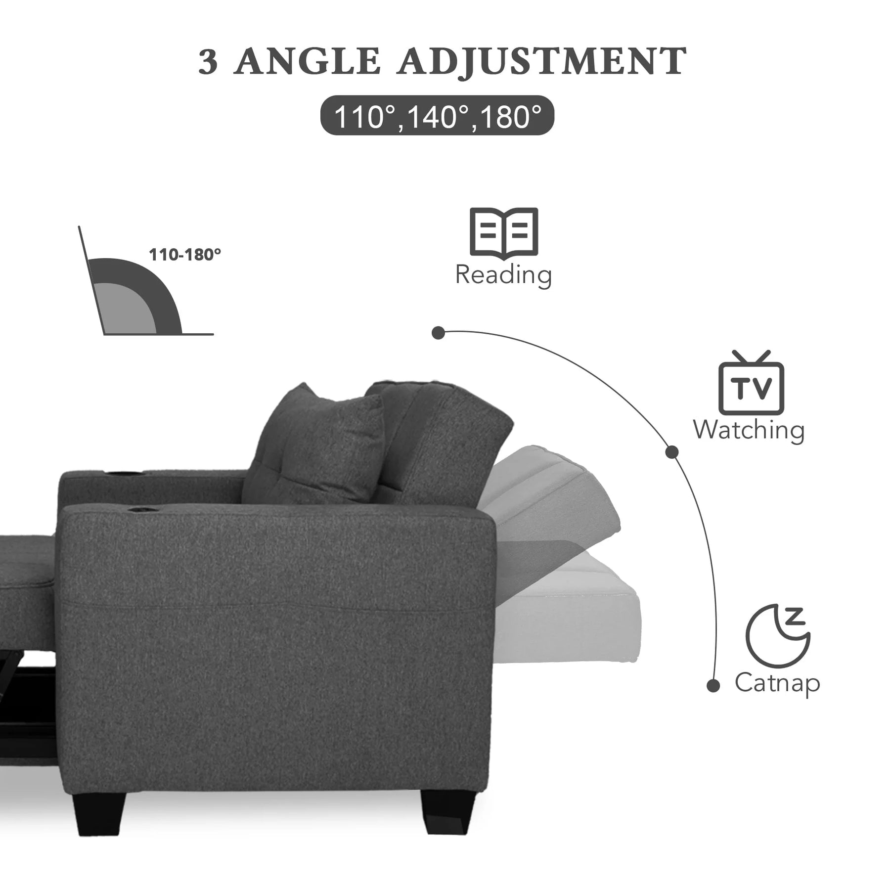 DURASPACE 3 in 1 Convertible Sleeper Chair Bed with Usb Port, Linen Pull Out Chair Indoor, Dark Gray - Product image 3