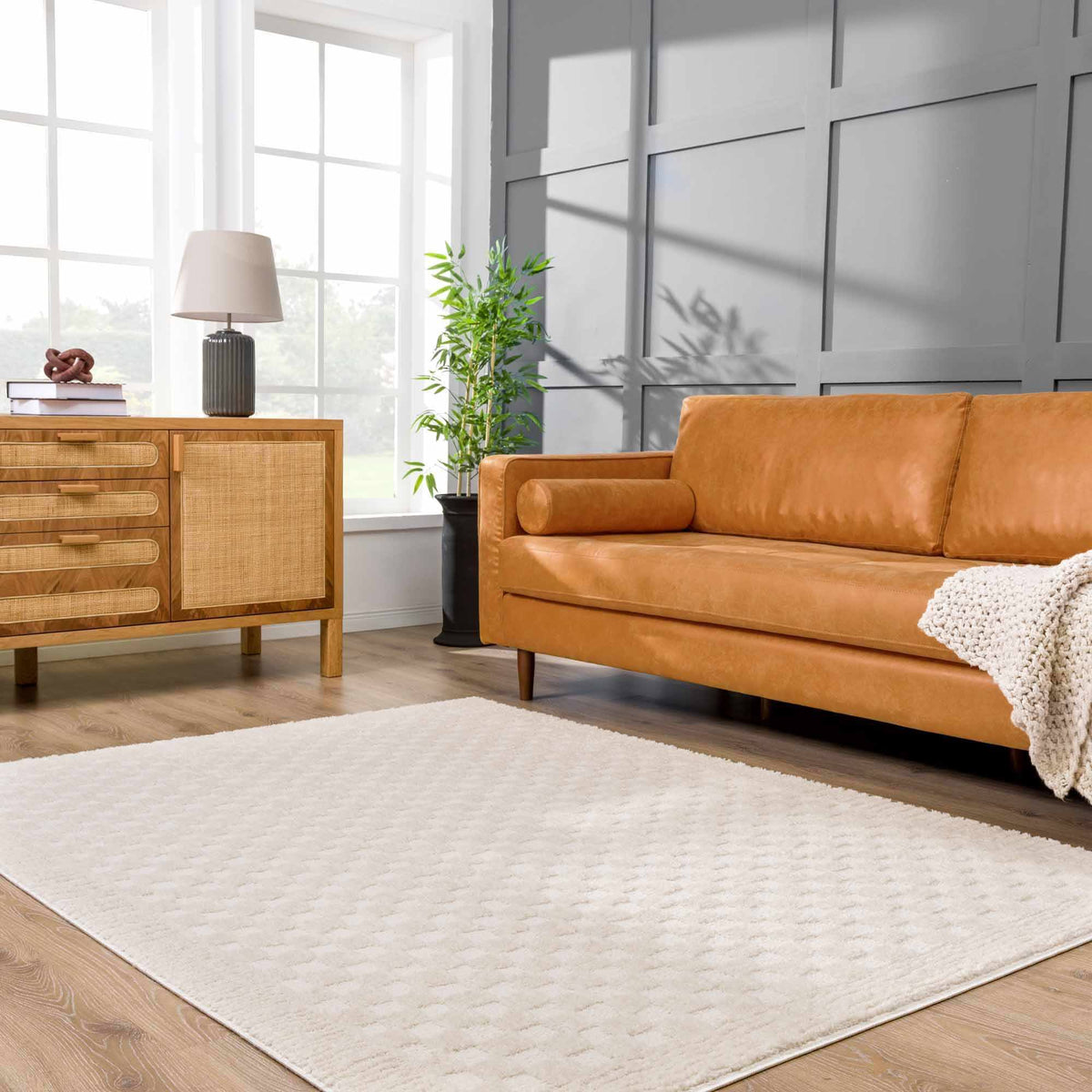 Hauteloom Leryn Ivory Checkered Area Rug - Ivory Checkered Rug - 6'7" x 9' Rectangle - Product image 1