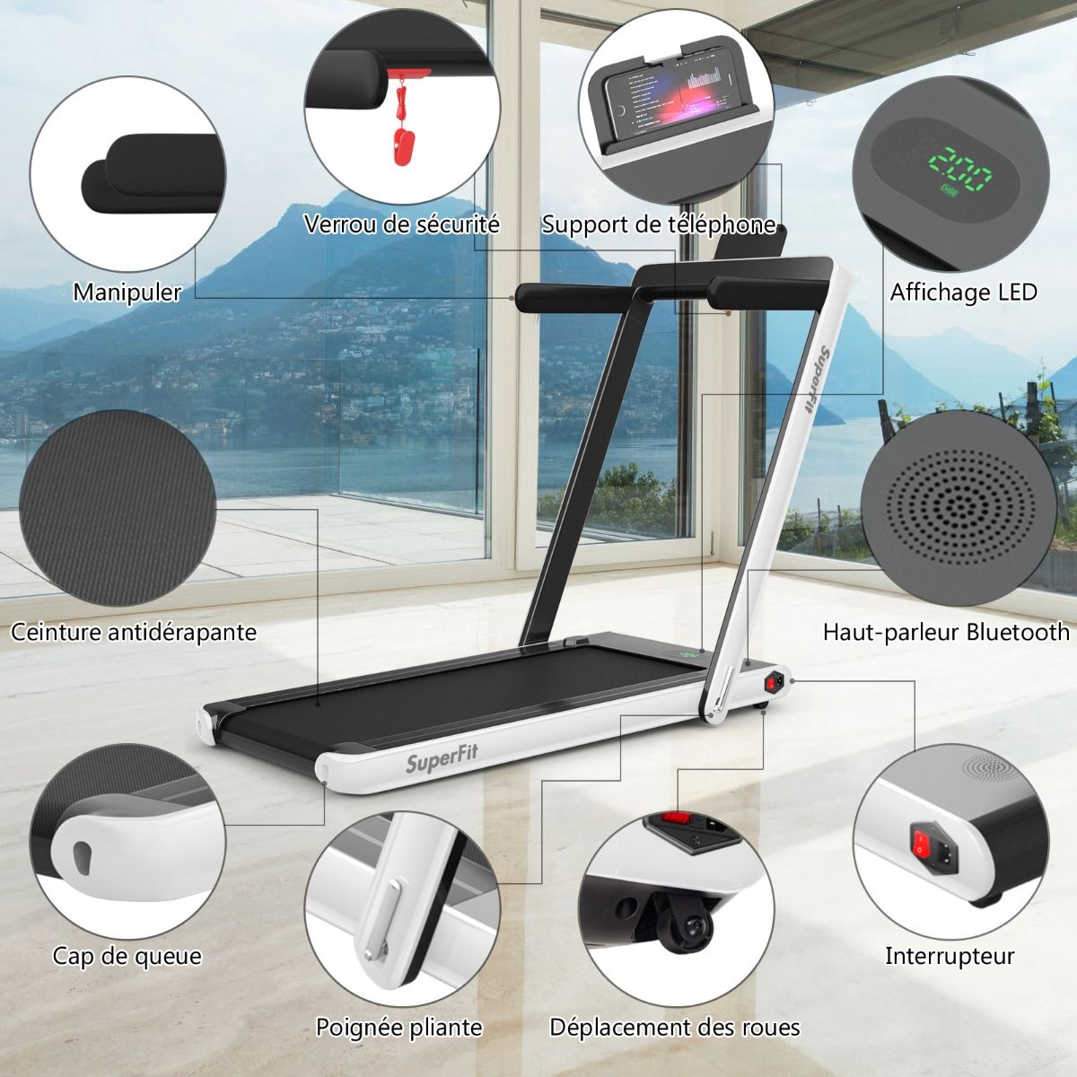 2 in 1 Foldable Electric Treadmill 1 to 12 Km/H with Bluetooth Speaker Remote Control 0.75HP Motor Green/White/Black/Red/Gold/Black and Silver/Blue -