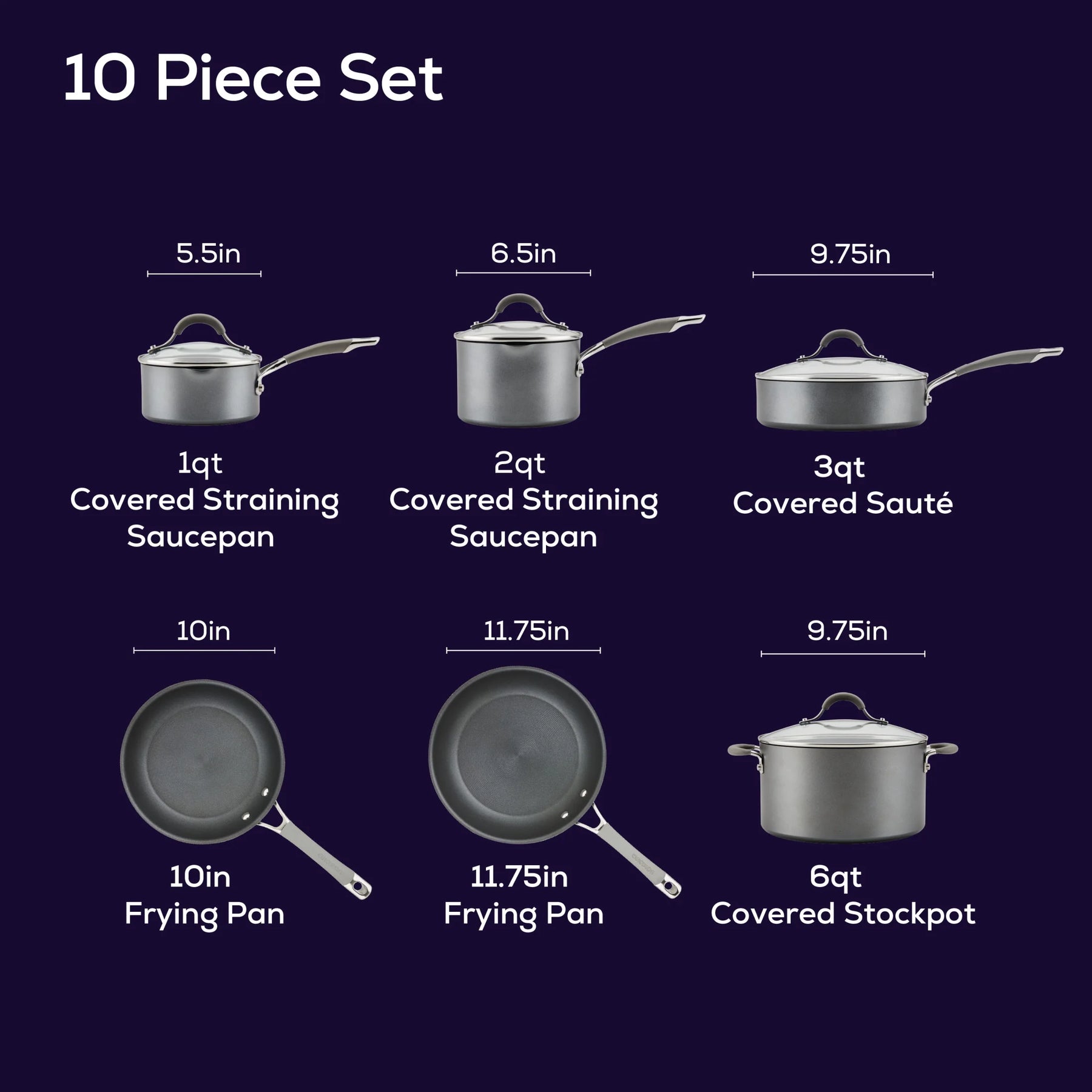 Circulon Elementum Hard - Anodized Nonstick Cookware Set, 10 - Piece, Gray - Product image 2