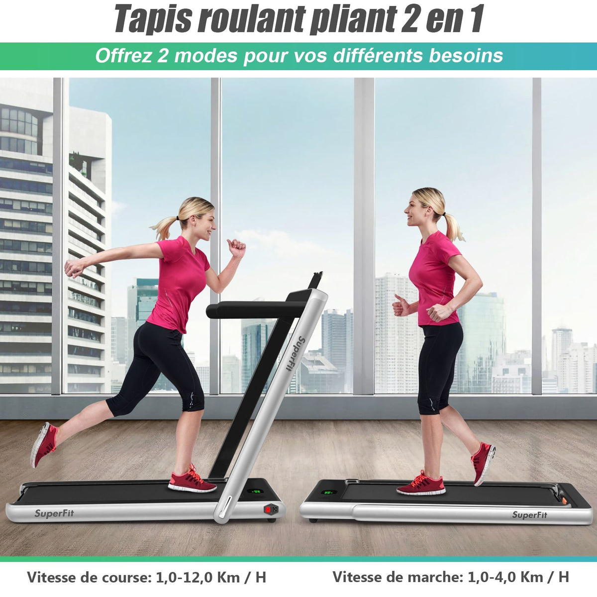2 in 1 Foldable Electric Treadmill 1 to 12 Km/H with Bluetooth Speaker Remote Control 0.75HP Motor Green/White/Black/Red/Gold/Black and Silver/Blue -