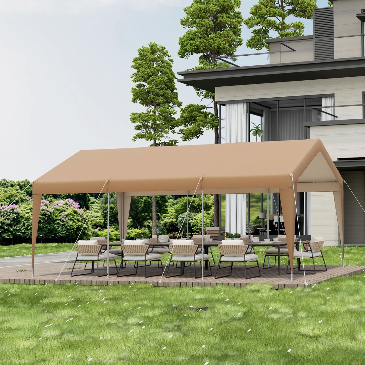 Carport 301 x 600 cm Galvanized Metal Frame Portable Garage Tent with Tarpaulin All Weather Car Tent for Trucks Boats -