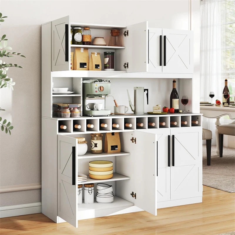 70" Farmhouse Pantry Cabinet, Kitchen Buffet Hutch with 12-Bottle Wine Rack, 8-Door Storage Cupboard - Product image 16
