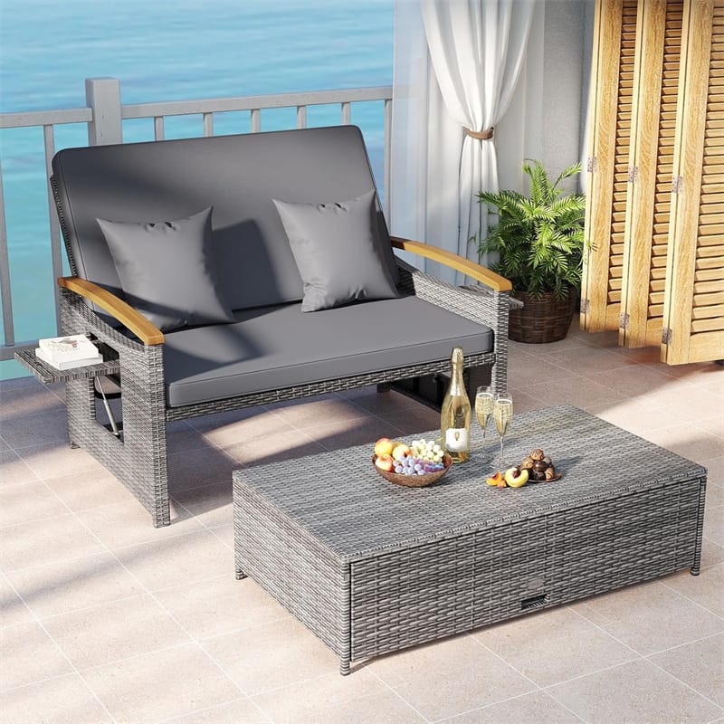 Patio Rattan Daybed with Adjustable Backrest, 2-Person Outdoor Wicker Loveseat with Storage Ottoman - Product image 36