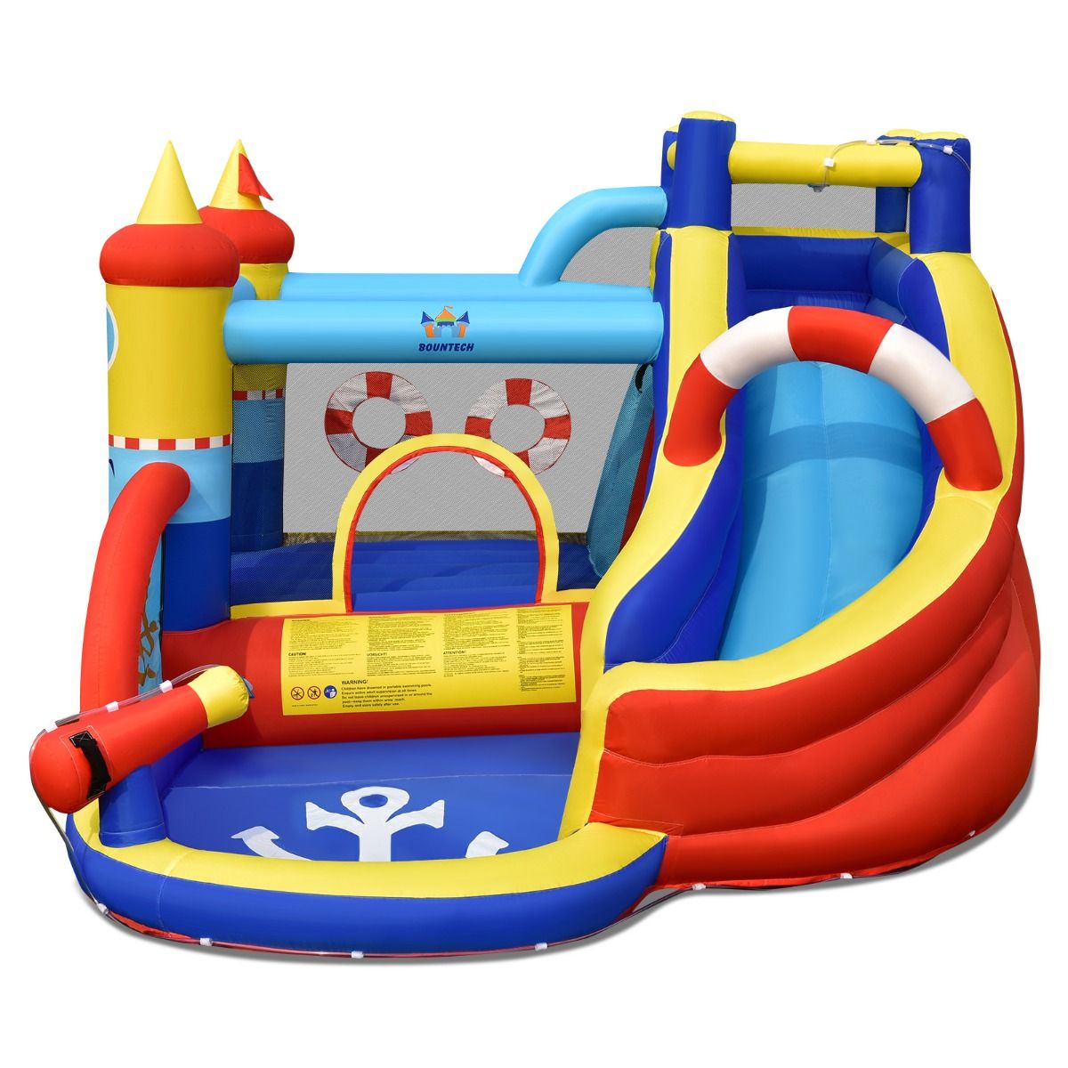 Boat Style Inflatable Castle with Curved Slide Jump Zone Climbing Wall Inflator Not Included -