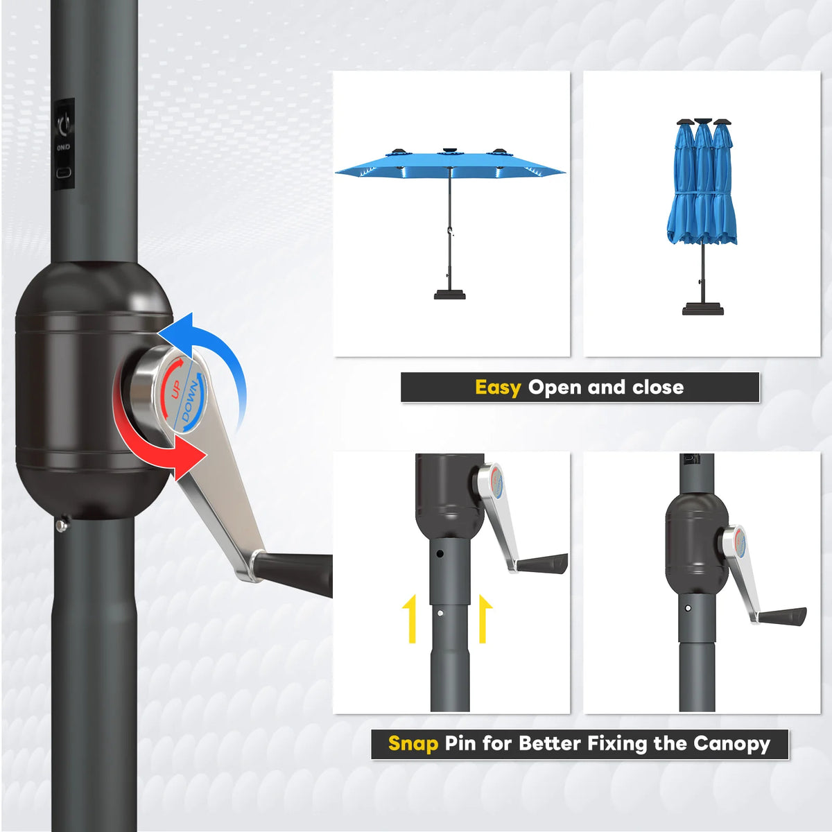 AECOJOY 15ft Patio Double-Sided Umbrella, 156 PCS Solar LED Light Outdoor Large Umbrella, Sky Blue - Product image 3