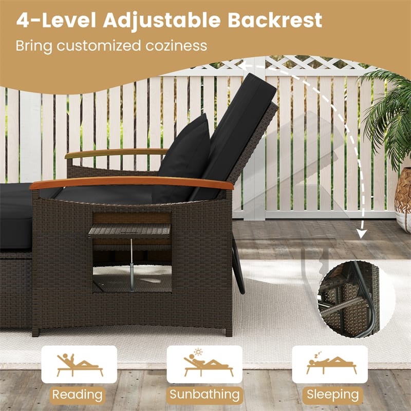Patio Rattan Daybed with Adjustable Backrest, 2-Person Outdoor Wicker Loveseat with Storage Ottoman - Product image 29