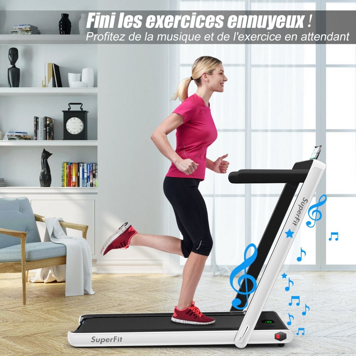 2 in 1 Foldable Electric Treadmill 1 to 12 Km/H with Bluetooth Speaker Remote Control 0.75HP Motor Green/White/Black/Red/Gold/Black and Silver/Blue -
