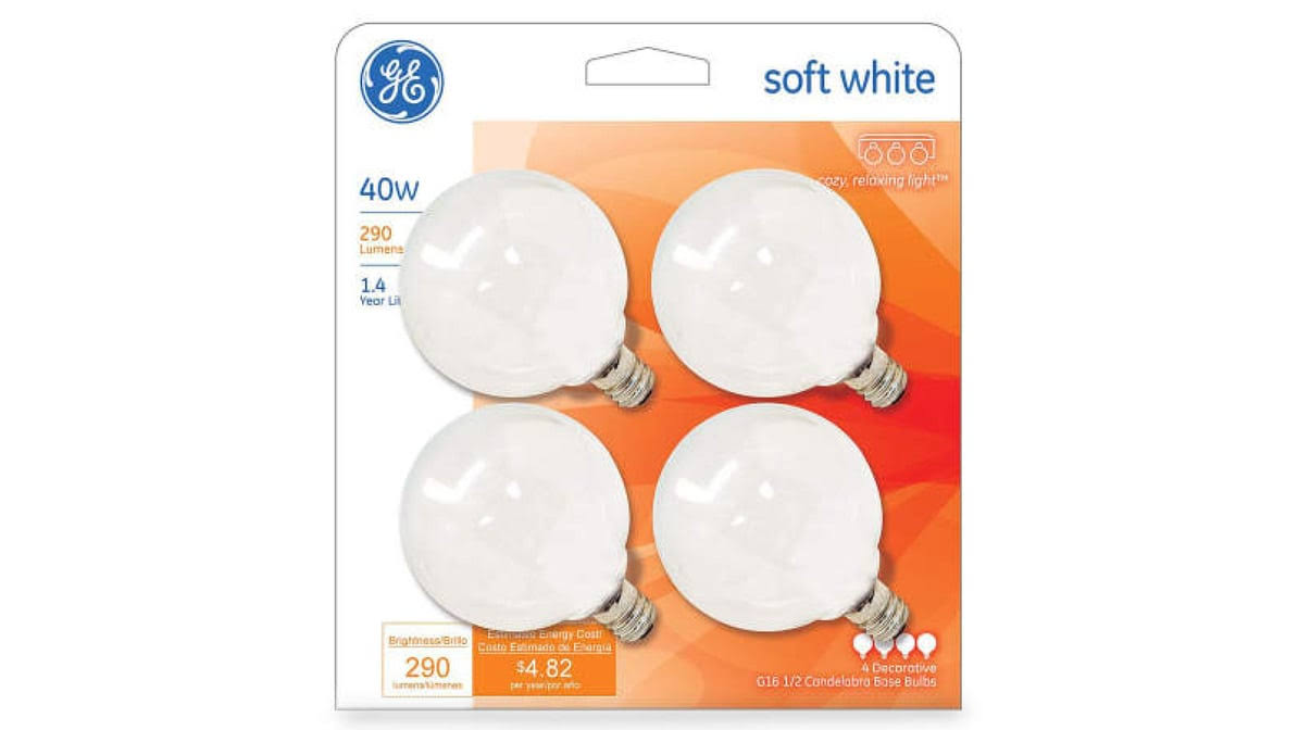 GE Candelabra Base Incandescent Globe Light Bulb, Soft White, 40W - 4 pack - Product image 1